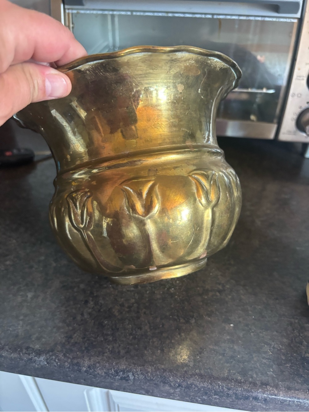 Vintage Solid Brass Planter Vase Made in India Embossed Floral Decor